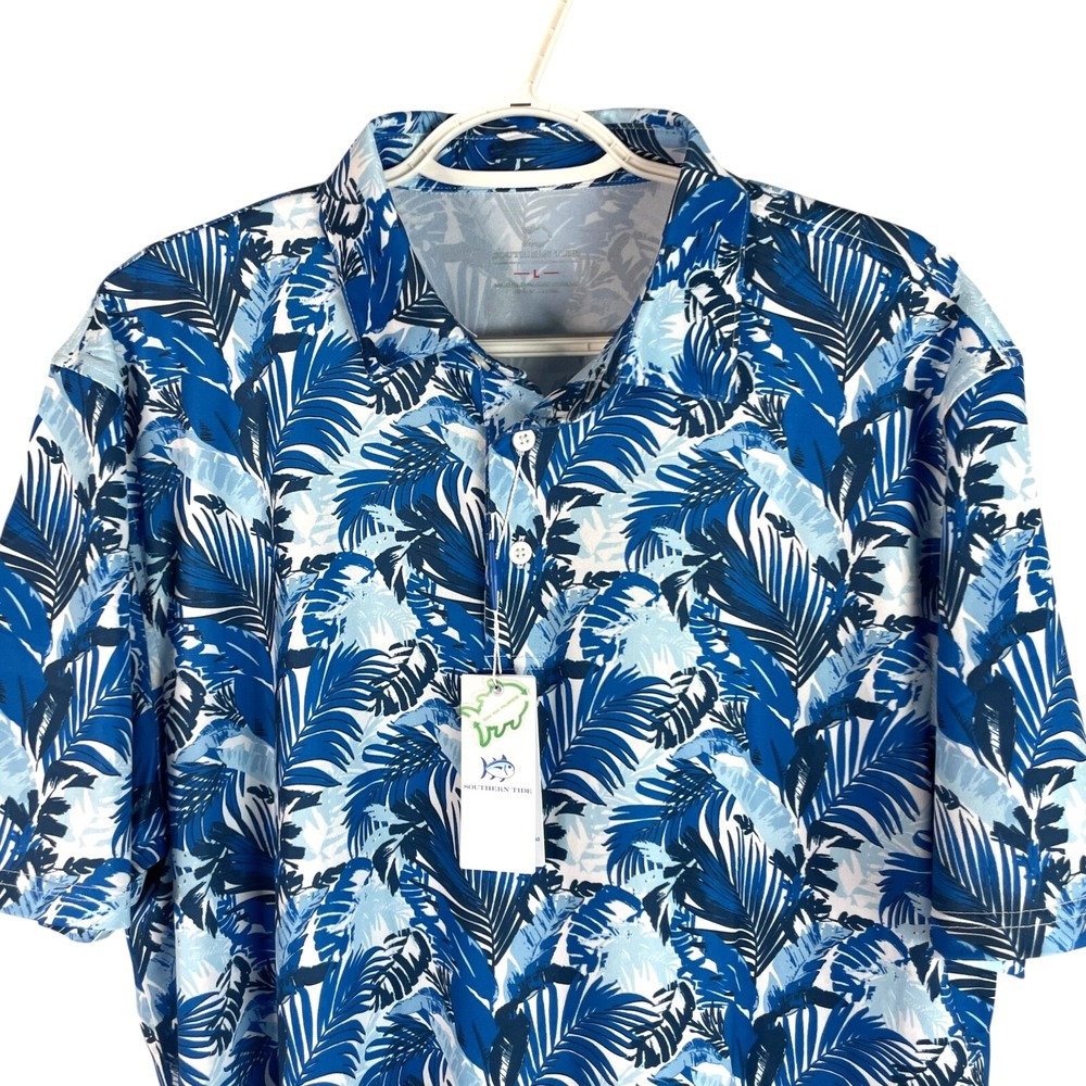 NEW Southern Tide Mens M Driver Paradise Palm Polo Shirt Blue Floral Stretch $98
